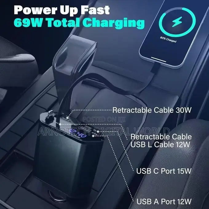 4in1 Usb 120w Retractable Car Charger Type C Fast Car Charger Adapter