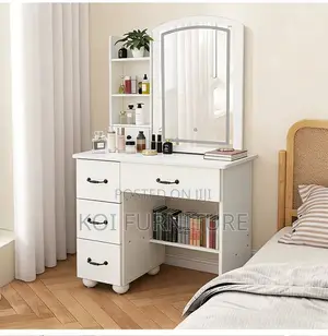 Dressers; White Bedroom Stylish Make Up Grooming Vanity With Mirror
