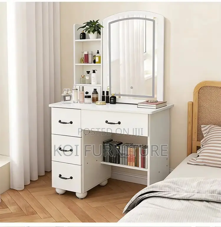 Dressers; White Bedroom Stylish Make Up Grooming Vanity With Mirror