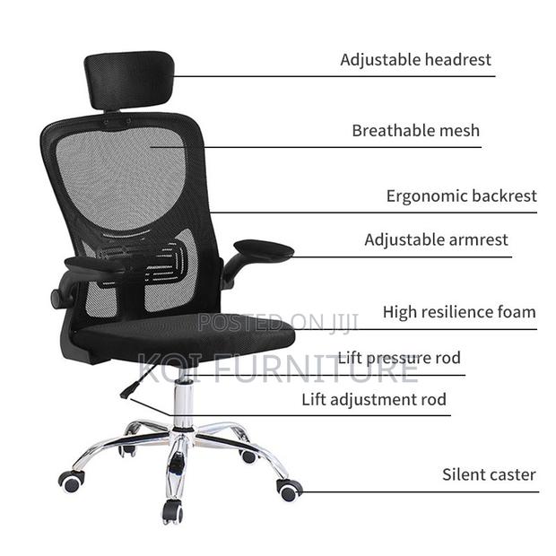 Office Chairs; Orthopedic High Backrest Seat With Fabric Headrest - thumbnail 3