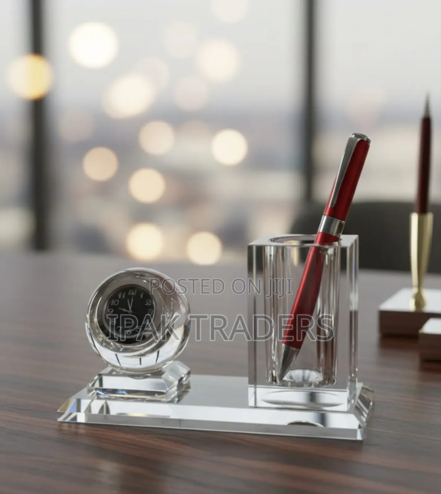*Crystal Glass Desktop Clock Pen Holder Set*
