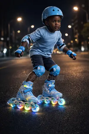 Blue Kids Roller Skates With Knee Elbow Guards