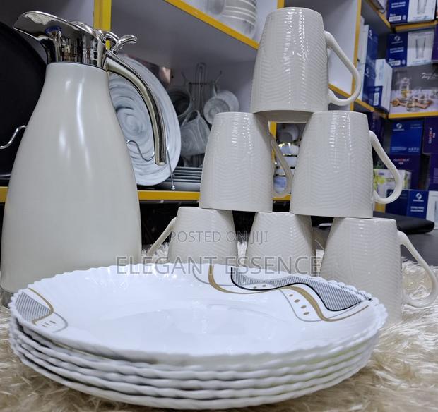 13pc Beautiful Combo Set 6pc Plates,6pc Cups,1pc Flask