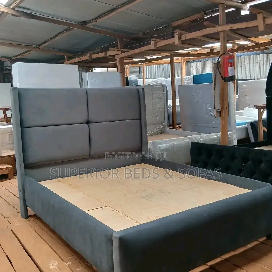 Grey Fabric Chester Bed 5 by 6