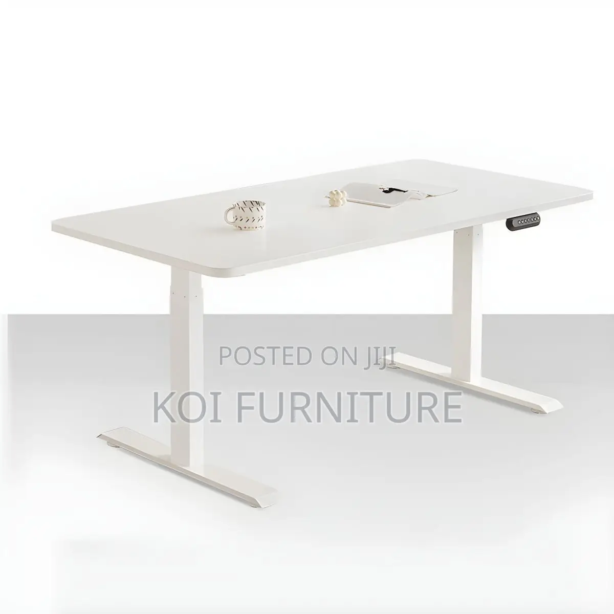 Office Table; 1400mm White Adjustable Electric Standing Table