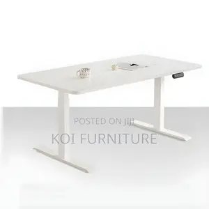 Office Table; 1400mm White Adjustable Electric Standing Table