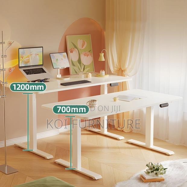 Office Table; 1400mm White Adjustable Electric Standing Table - thumbnail 8