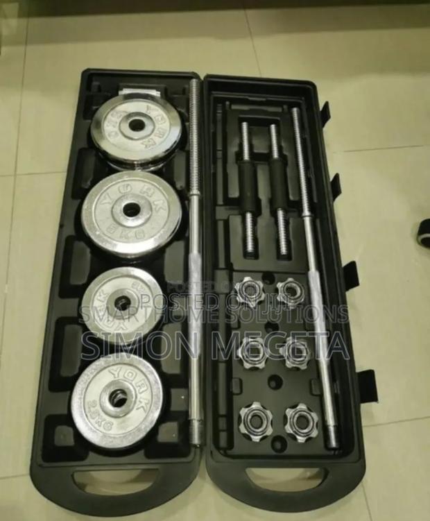 With Wheels Case. Portable 50kgs Chrome Dumbells - main view