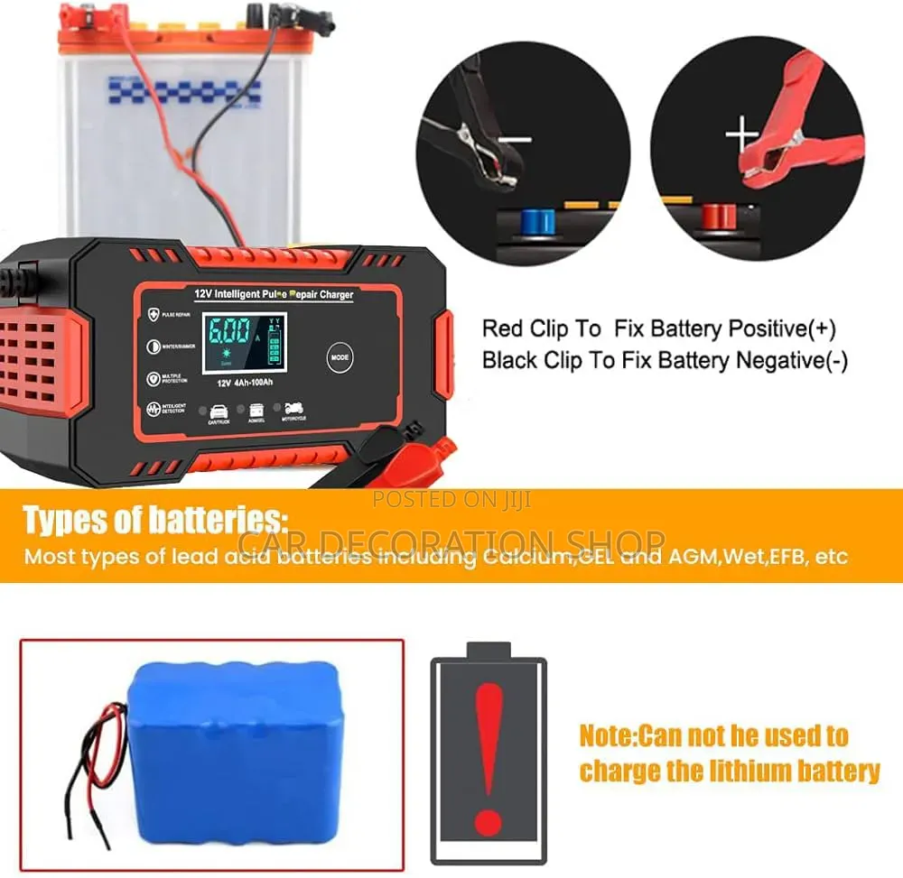 Car Battery Intelligent Pulse Repair LCD Display 12/24v Repair Charger