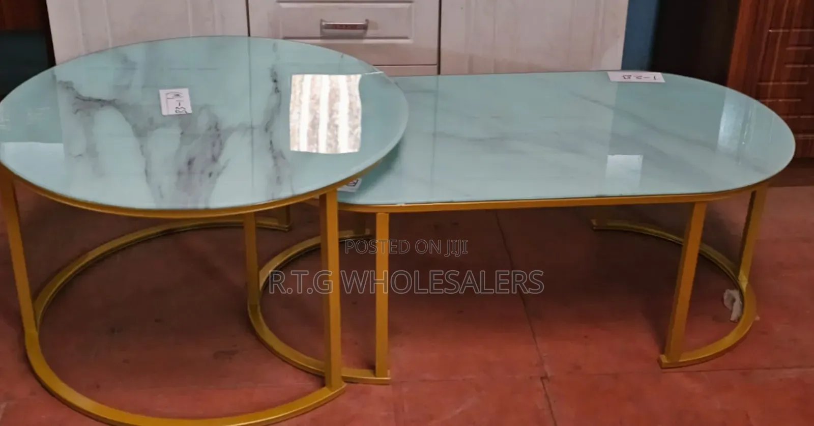 2 in 1 White Marble Nesting Coffee Table Glass Effect