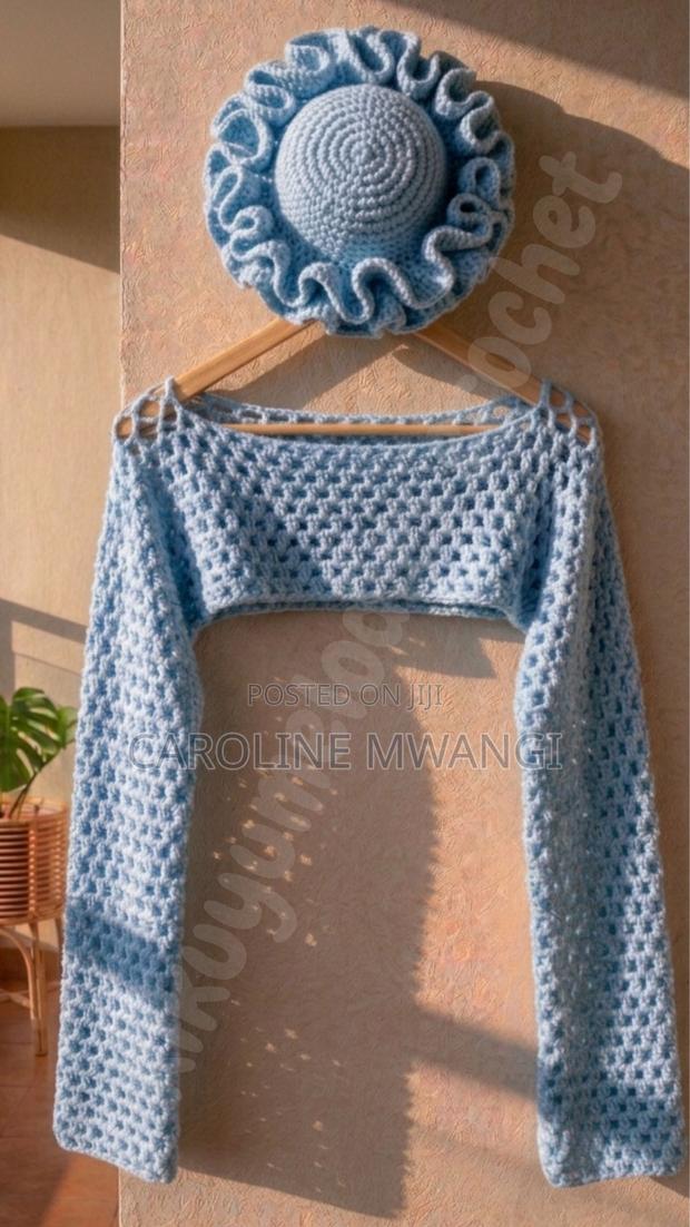 Handmade Crochet Shrug + Ruffle Hat Set – Trendy Ladies Outfit