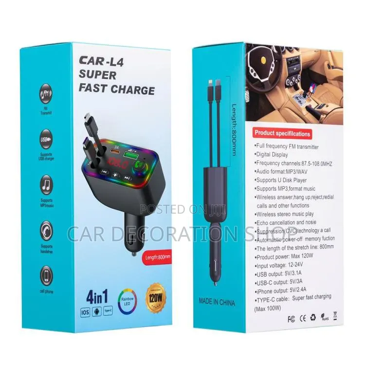 Retractable Charger, Bluetooth Transmitter Adapter Fast Charger