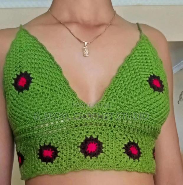 Green Flowery Crochet Top - thumbnail 4