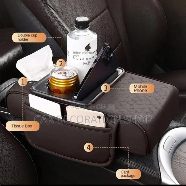 Car Armrest Top Cover Extender With Elastic Straps Hook Loop Fasteners - main view