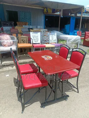 Restaurant Set Red, With a 4 by 2 Marble Table 