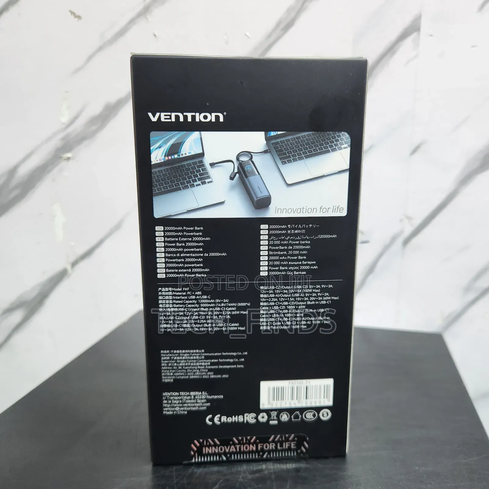Vention 20000mah Power Bank (Usb-C + Usb-C/Usb-C/Usb-A) 165w Gray