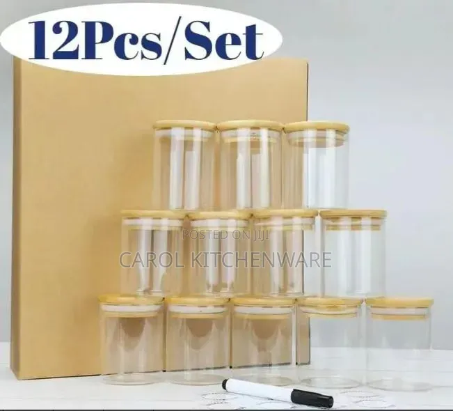 12 PCS Glass Spice Jar With Bamboo Lid