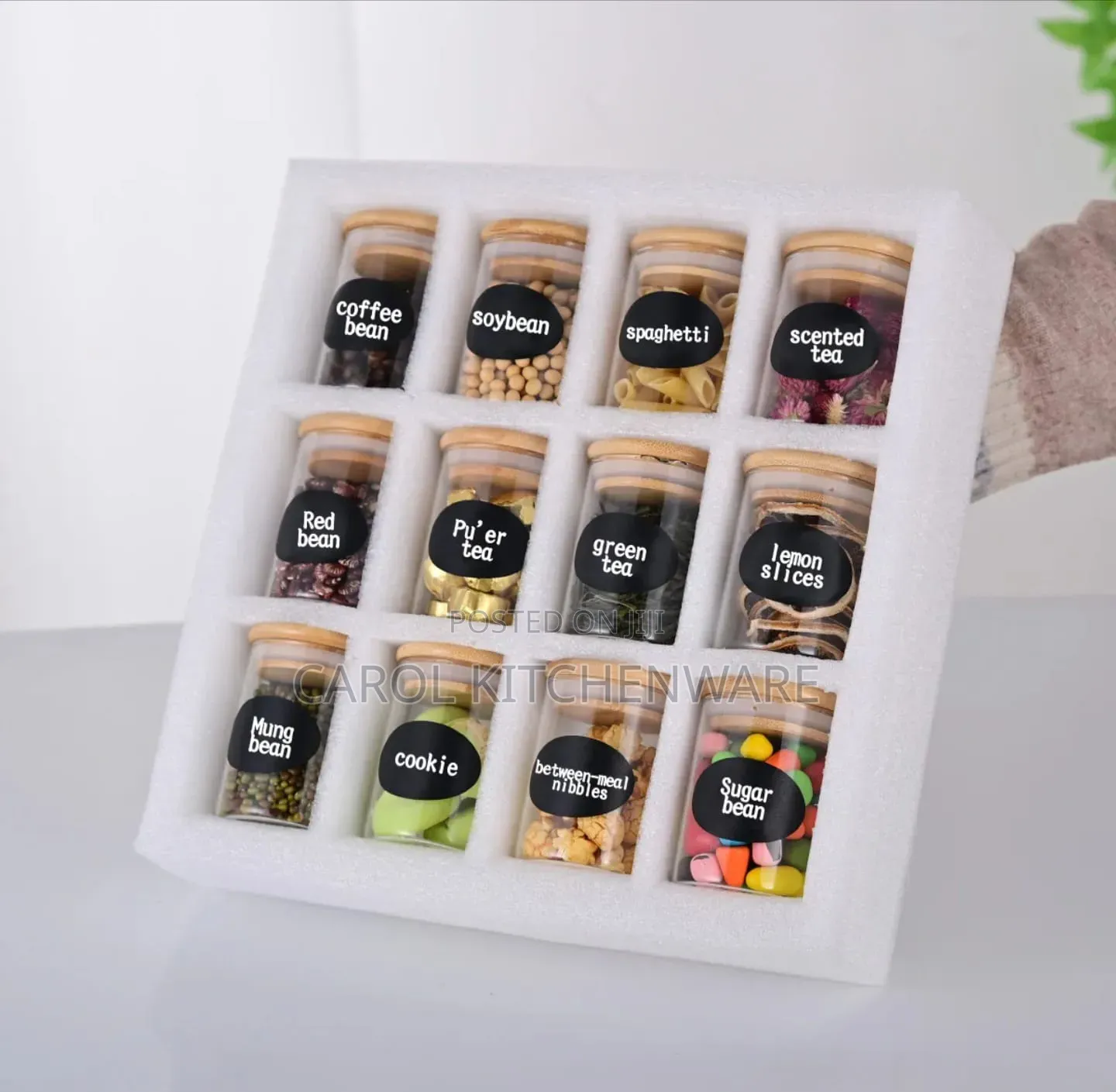 12 PCS Glass Spice Jar With Bamboo Lid