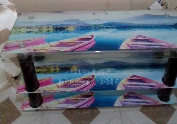 Modern Glass Tv Stand With Unique Printed Design - main view