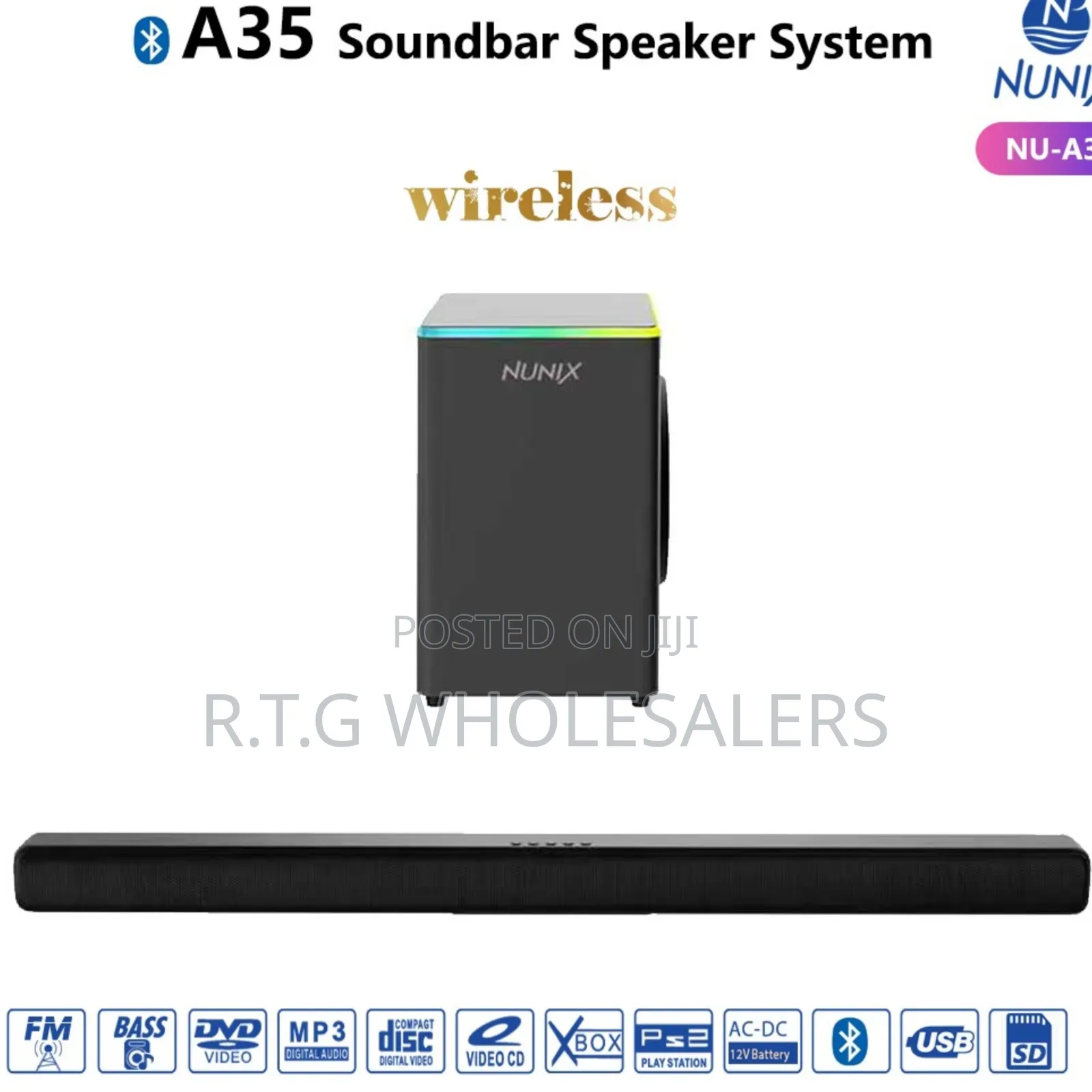 Nunix A35 Bluetooth Soundbar With Subwoofer Remote