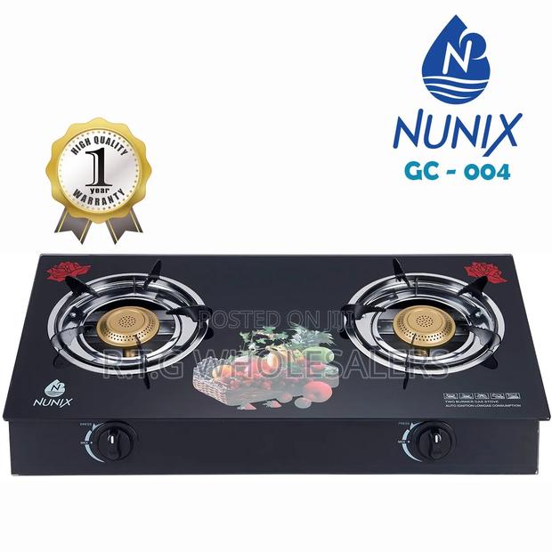 Nunix Glass Top 2 Burner Table Gas Cooker Auto Ignition