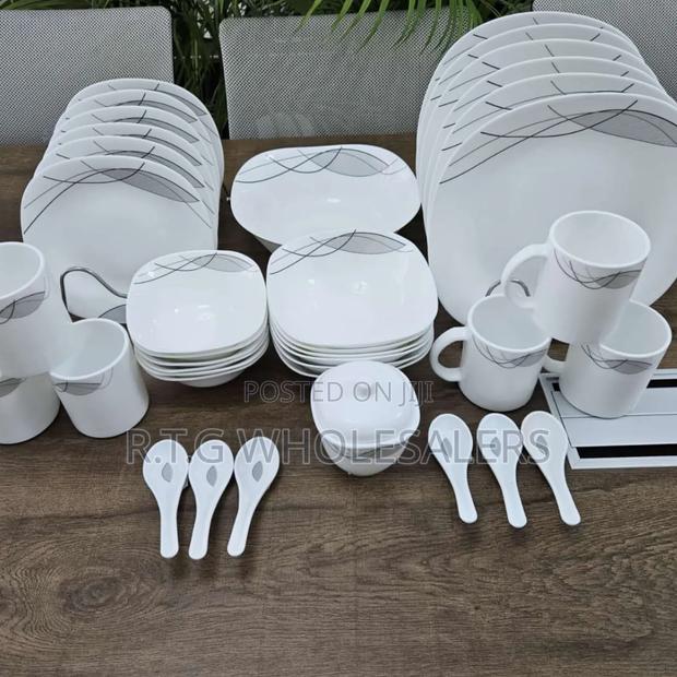 Luxury 39-Piece Square Opal Glass Dinnerware Set