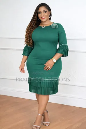 Bodycon Dress With Pleated Ruffle Sleeves Hem