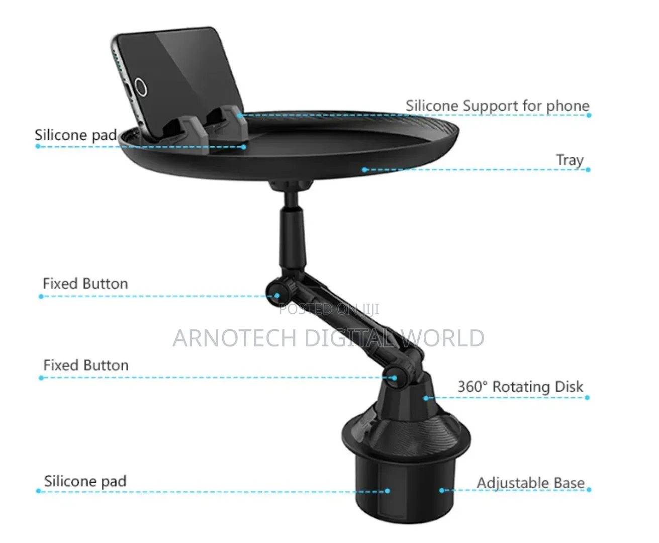 Universal 360° Swivel Car Cup Holder Tray Table.