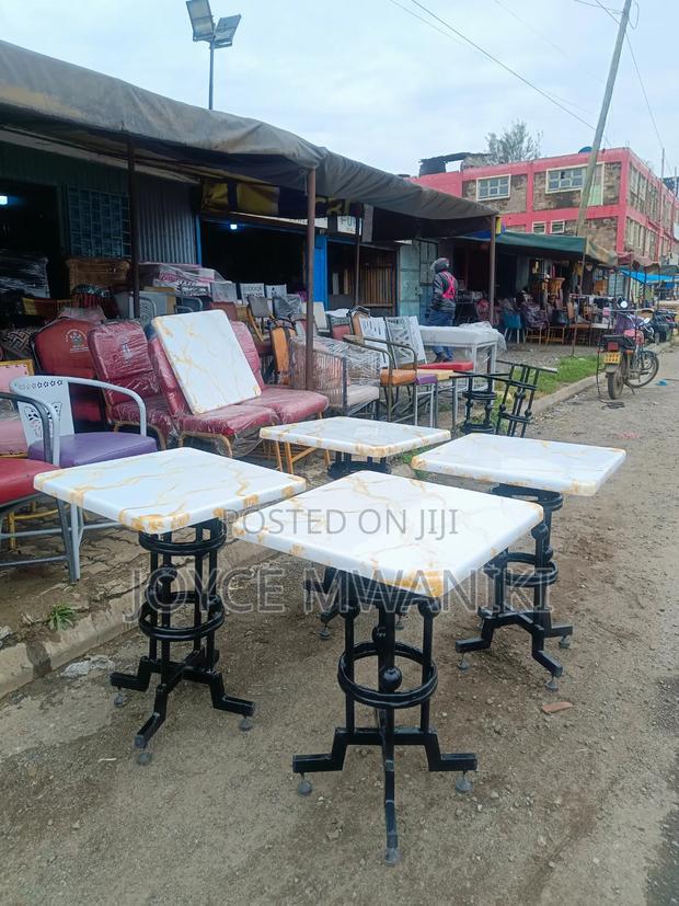 Square Marble Restaurant Table, White With Some Gold Deco 