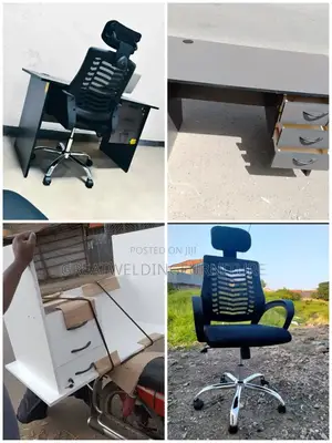 Black Headrest Office Chair + Vintage Desk M