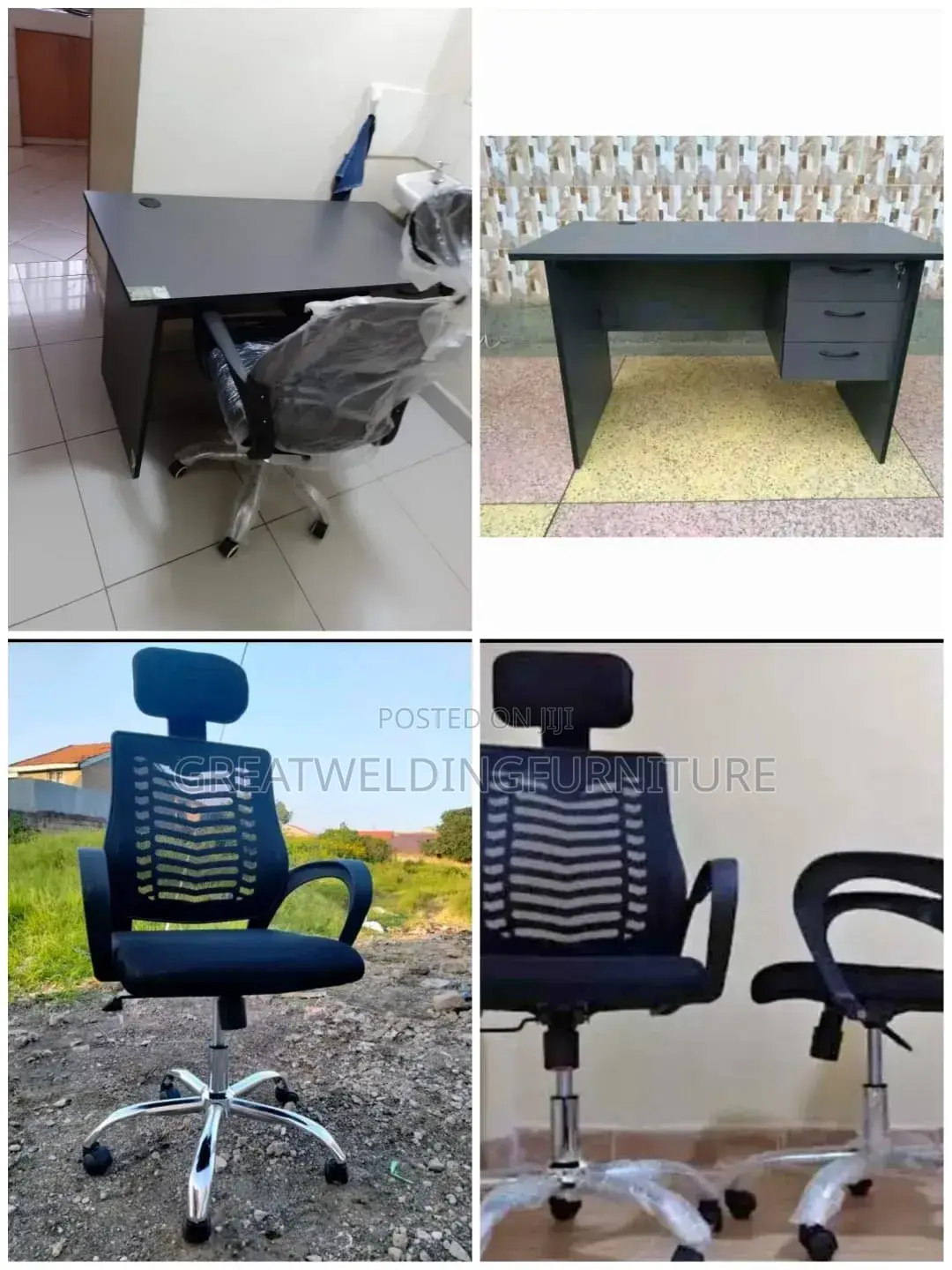 Black Headrest Office Chair With Grey Office Desk Z