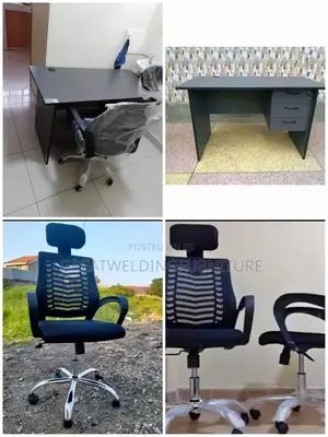 Black Headrest Office Chair With Grey Office Desk Z