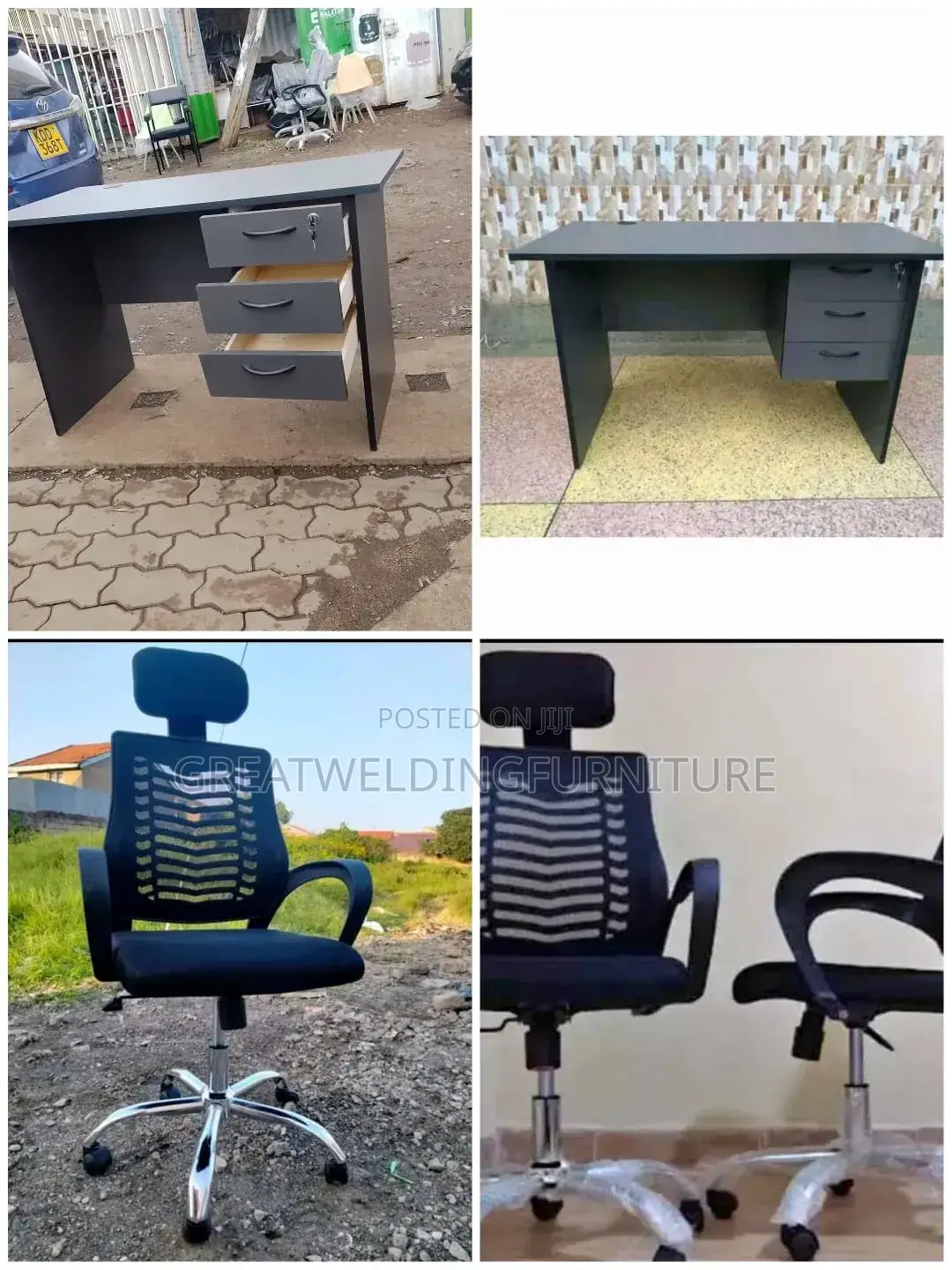 Black Ergonomic Headrest Office Chair + Modern Study Desk L
