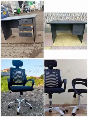 Black Ergonomic Headrest Office Chair + Modern Study Desk L
