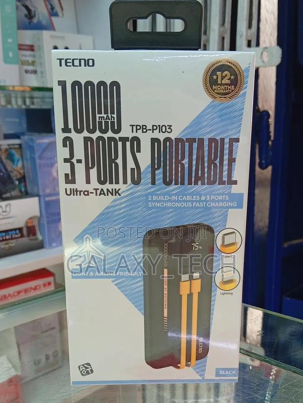 Tecno 10000mah Powerbank 2 Build-in Cables Fast Charger