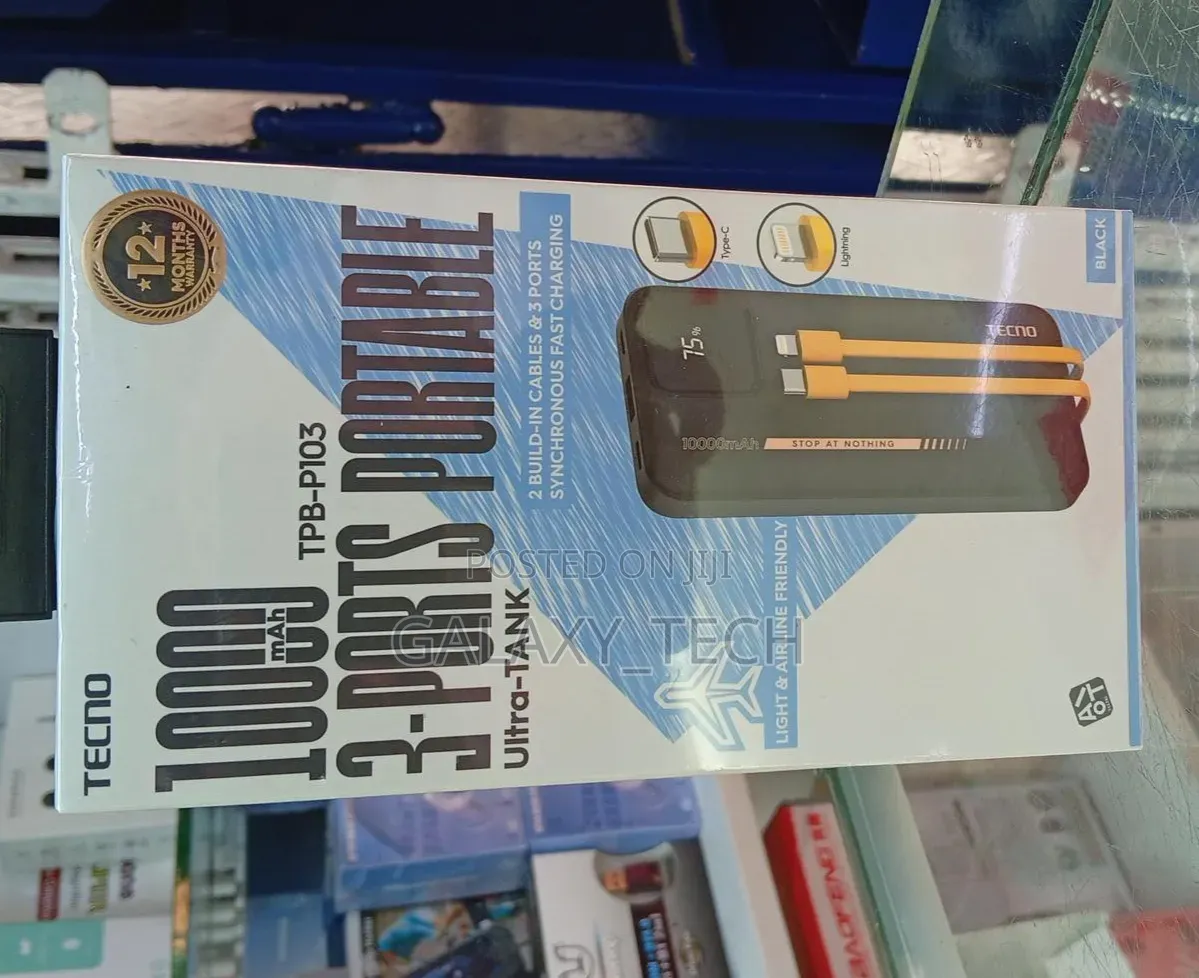 Tecno 10000mah Powerbank 2 Build-in Cables Fast Charger
