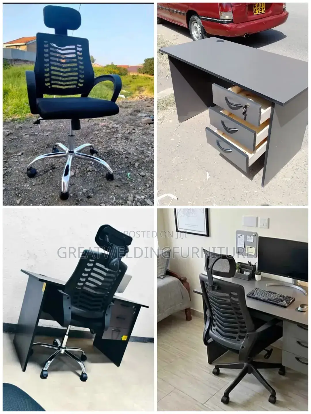 Ergonomic Black Headrest Office Chair With 0.9m Office Desk