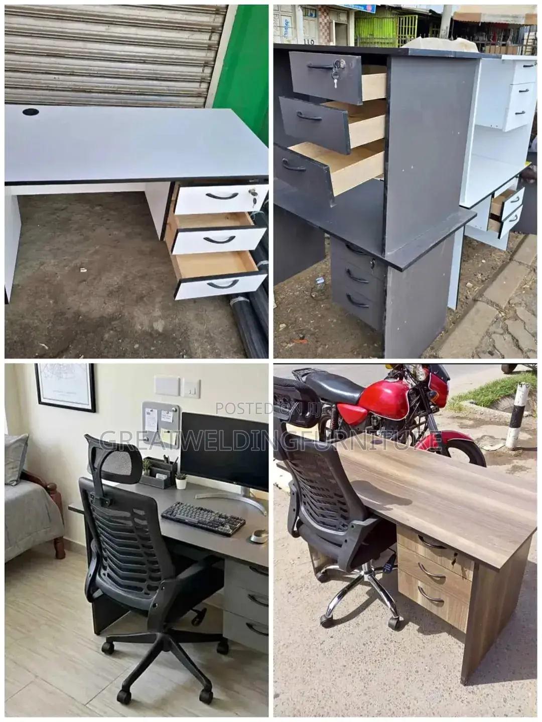 Headrest Office Chair and Modern Desk With Drawers