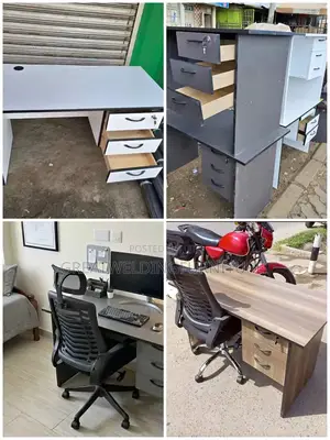 Headrest Office Chair and Modern Desk With Drawers