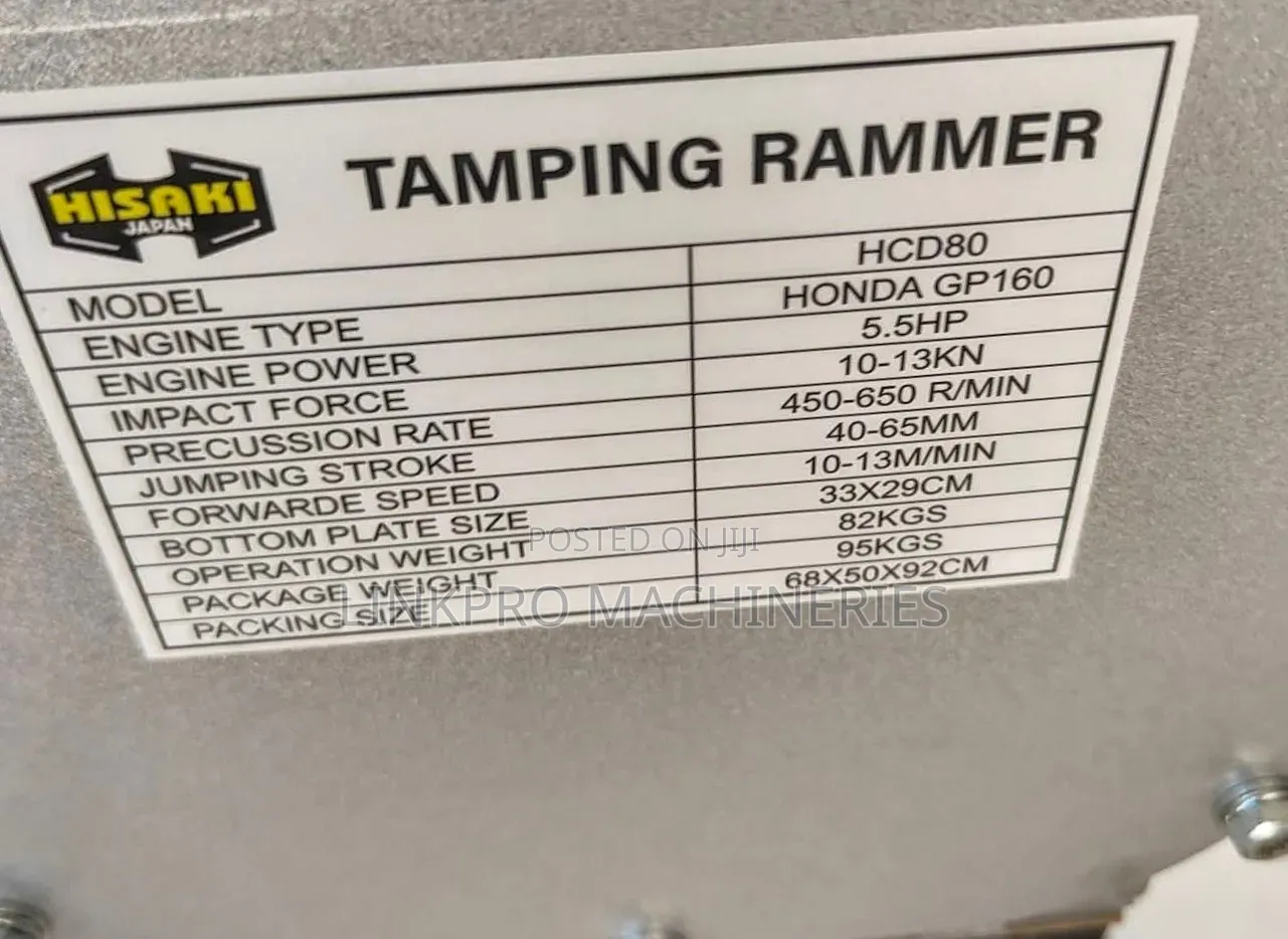 Hisaki Tamping Rammer With 5.5hp Honda Engine