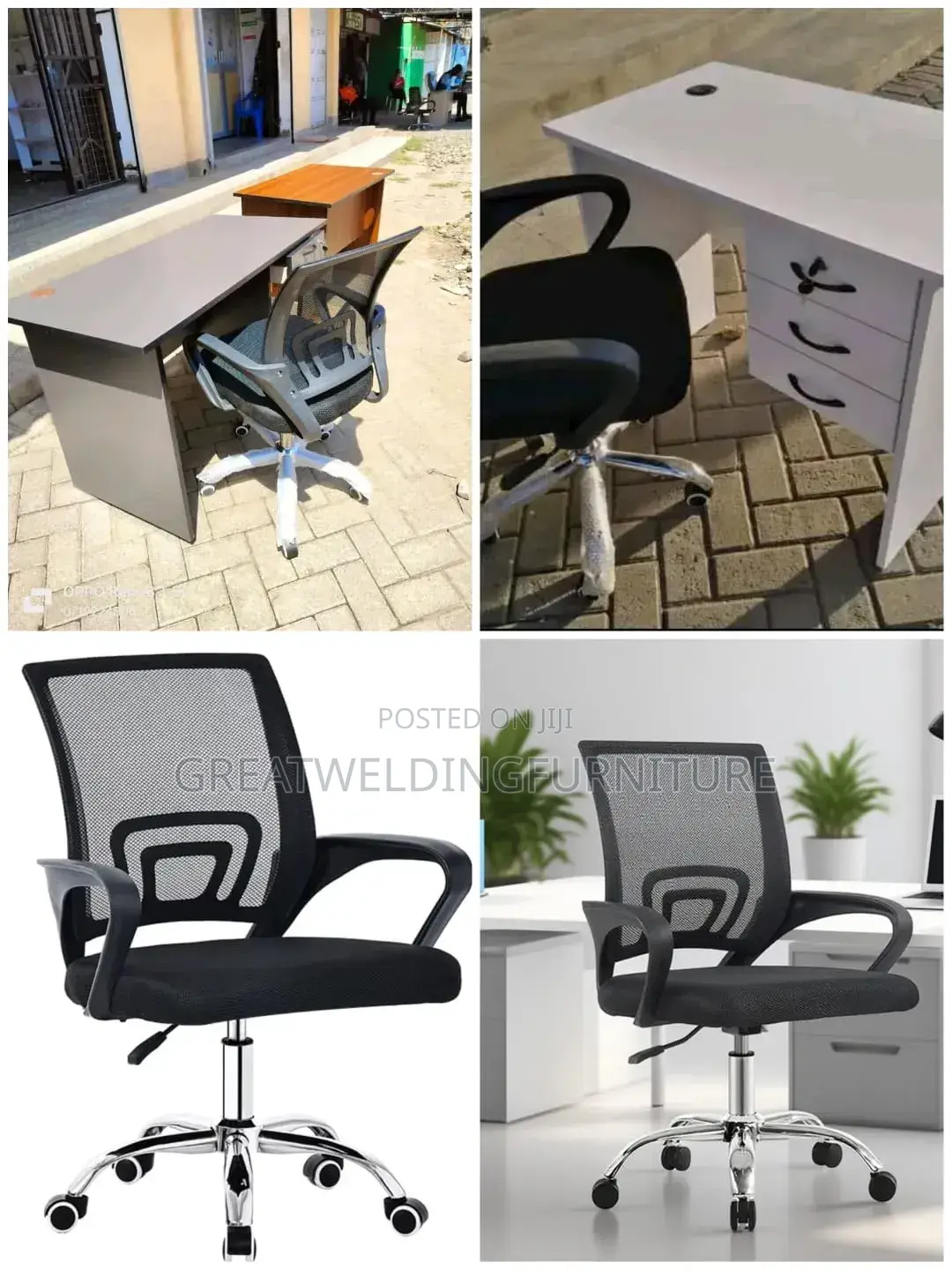 Aadjustable Mesh Office Chair With Modern Wooden Desk W