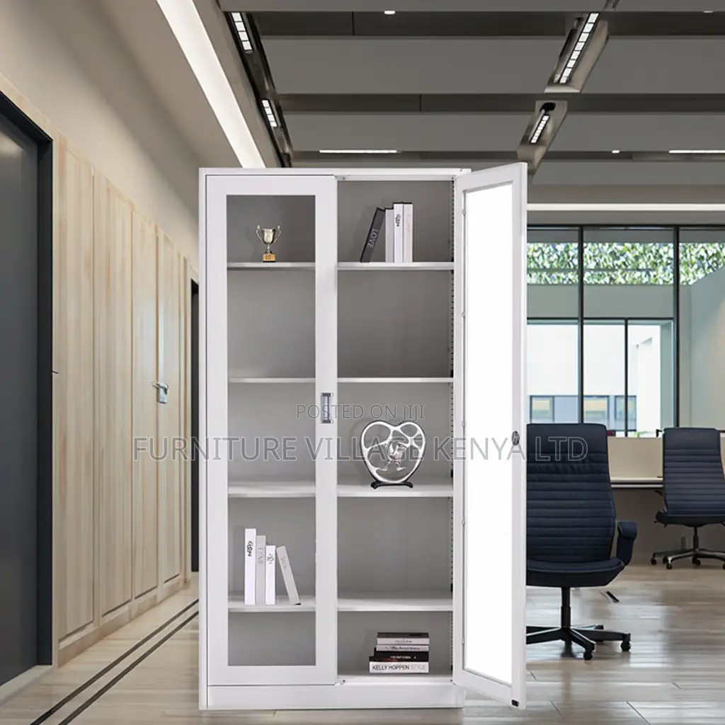 2-Glass Door Metallic Storage Office Cabinet