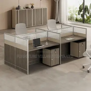 Imported 4-Seater Brown Modular Office Workstation