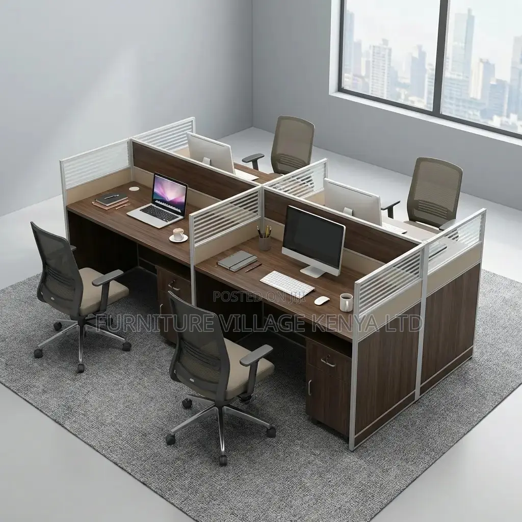 Imported 4-Seater Brown Modular Office Workstation