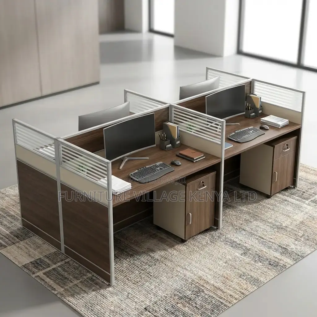 Imported 4-Seater Brown Modular Office Workstation