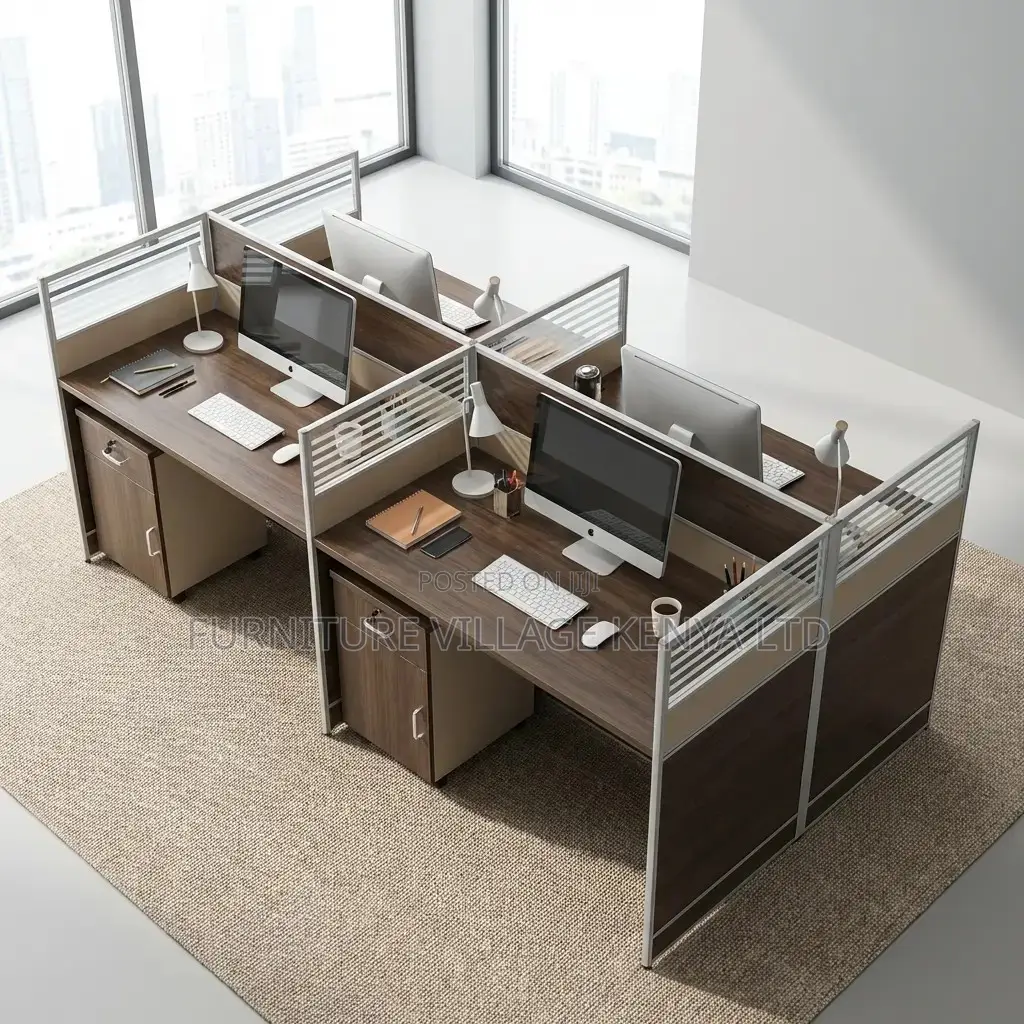 Imported 4-Seater Brown Modular Office Workstation