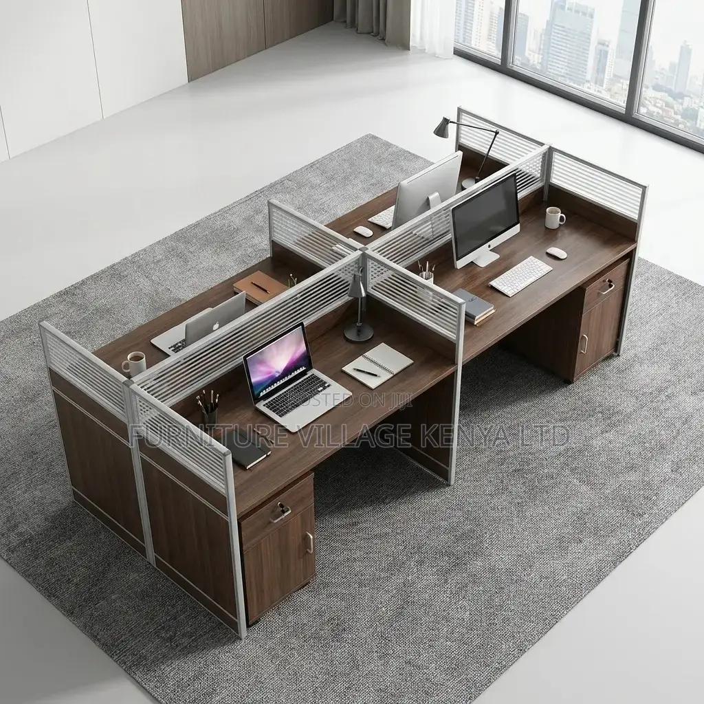 Imported 4-Seater Brown Modular Office Workstation