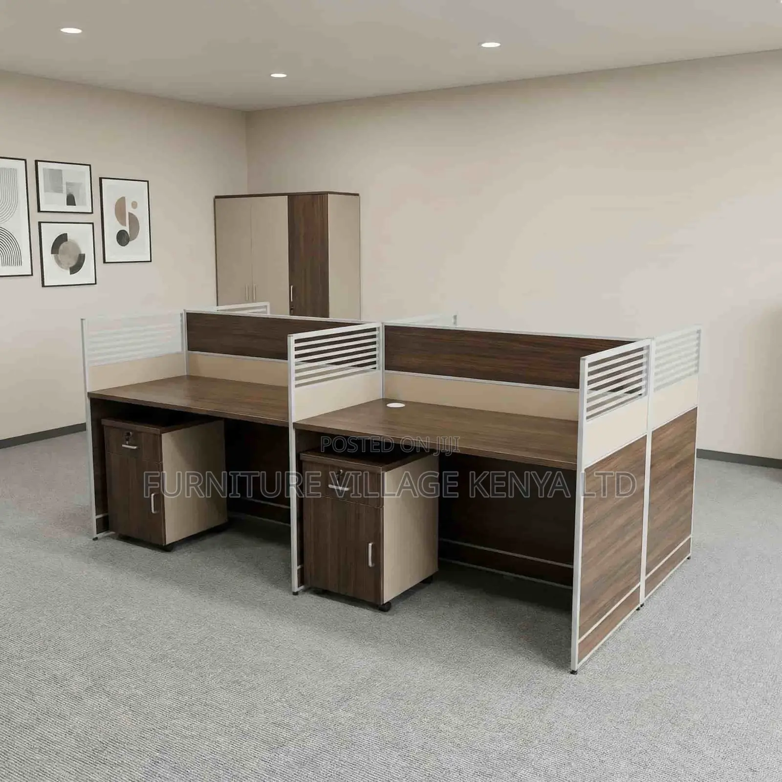 Imported 4-Seater Brown Modular Office Workstation