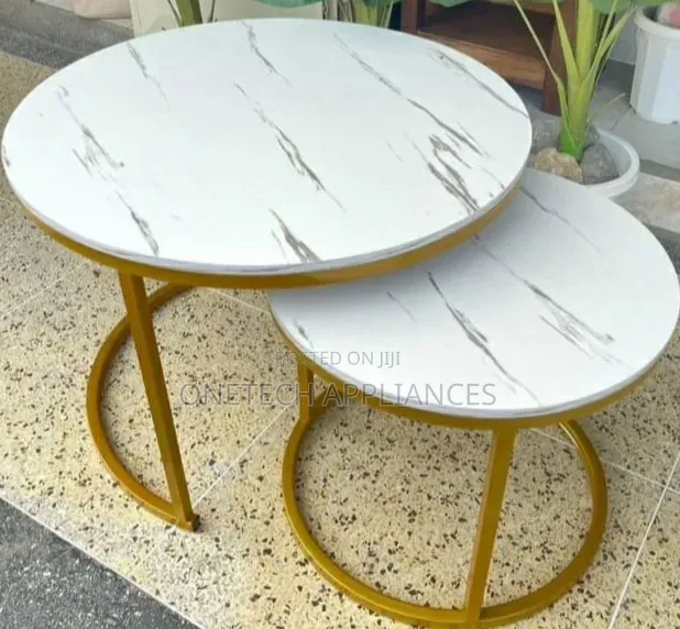 White Marble Effect Nesting Coffee Table Set MDF Modern Tables