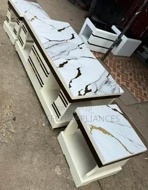 Coffee Table With Glass/Marble Topping With 2 Stools